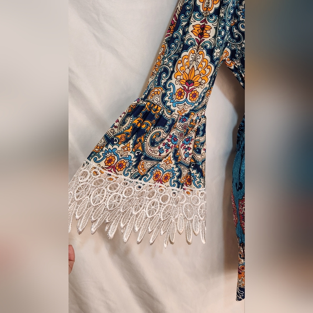 WinWin Blue Green boho off shoulder tunic dress - Picture 3 of 7